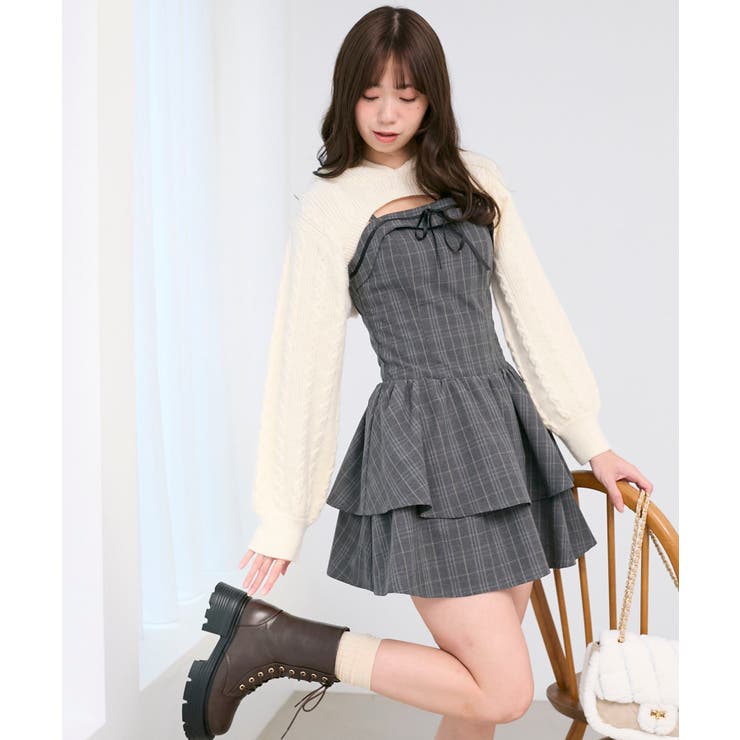 グレー柄 | ケーブルフードボレロセットミニワンピ | MAJESTIC LEGON 