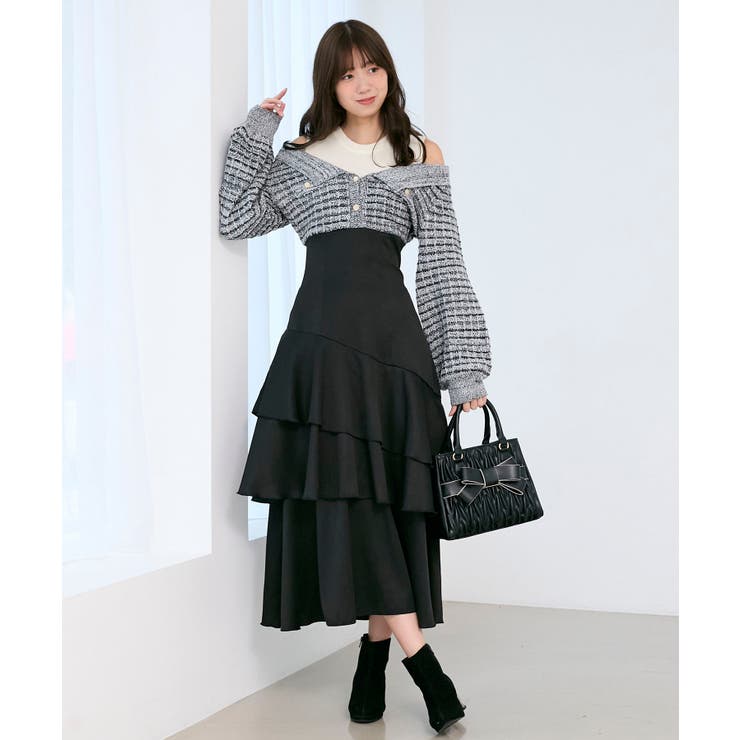 ブラック柄 | ツイードニットドッキングワンピース | MAJESTIC LEGON 