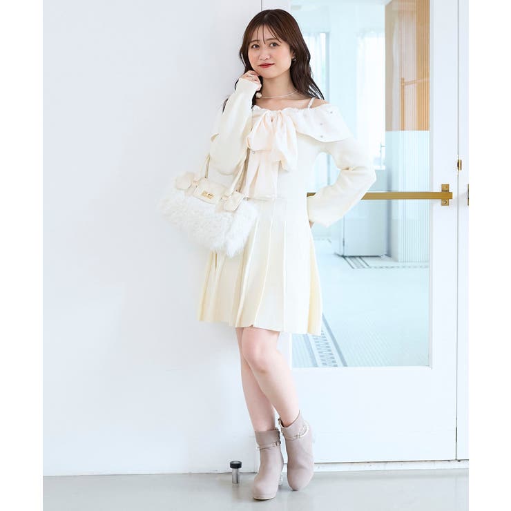 アイボリー | フロントビッグリボンニットミニワンピ | MAJESTIC LEGON 