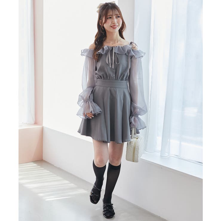グレー | 袖異素材ミニワンピース | MAJESTIC LEGON 