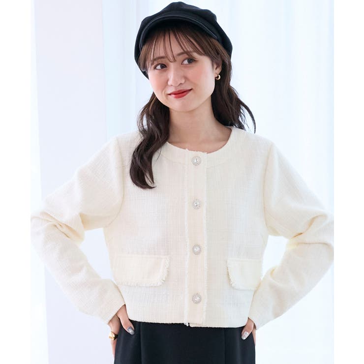 アイボリー | ツイードフリンジジャケット | MAJESTIC LEGON 