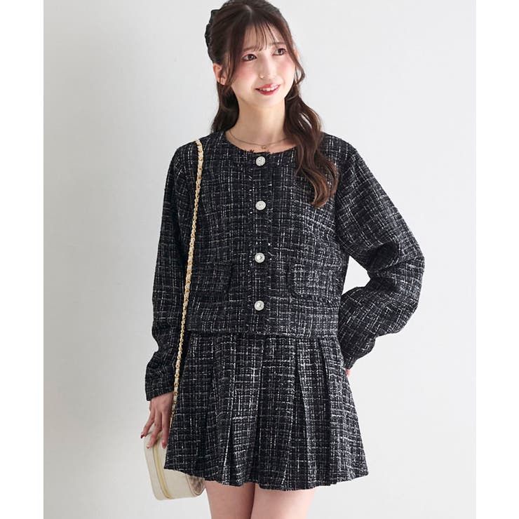 ブラック | ツイードフリンジジャケット | MAJESTIC LEGON 