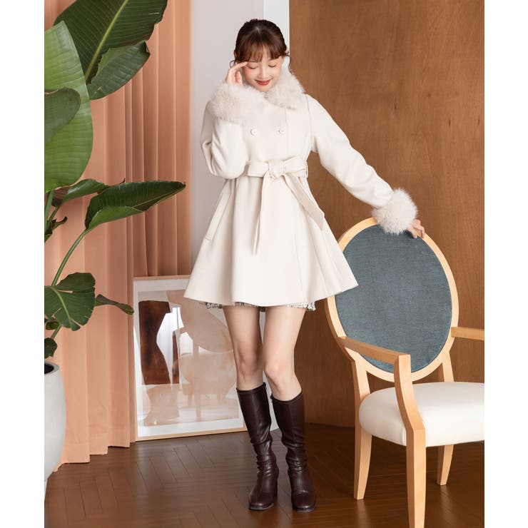 アイボリー | マルチwayフェイクファーカラーフレアコート | MAJESTIC LEGON 