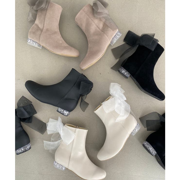 アイボリー柄 | ローヒール取り外しリボンブーツ | MAJESTIC LEGON 