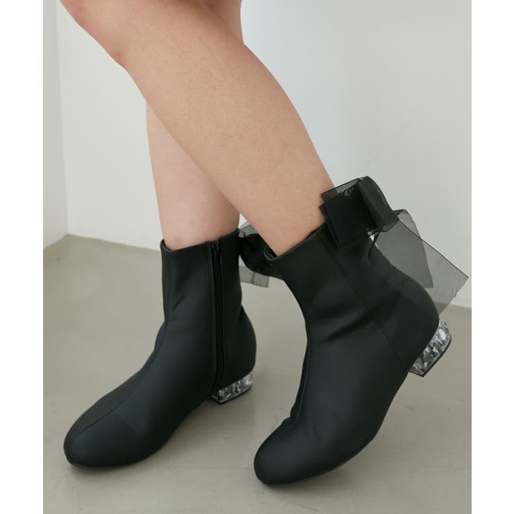 ブラック柄 | ローヒール取り外しリボンブーツ | MAJESTIC LEGON 