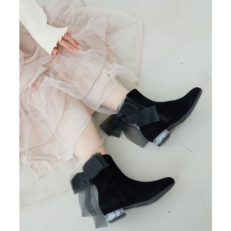 ブラック | ローヒール取り外しリボンブーツ | MAJESTIC LEGON 