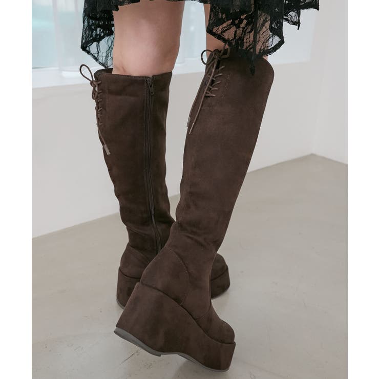 ブラウン柄 | バックリボン厚底ロングブーツ | MAJESTIC LEGON 