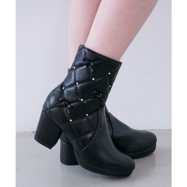 ブラック | キルティングビジューリボンブーツ | MAJESTIC LEGON 