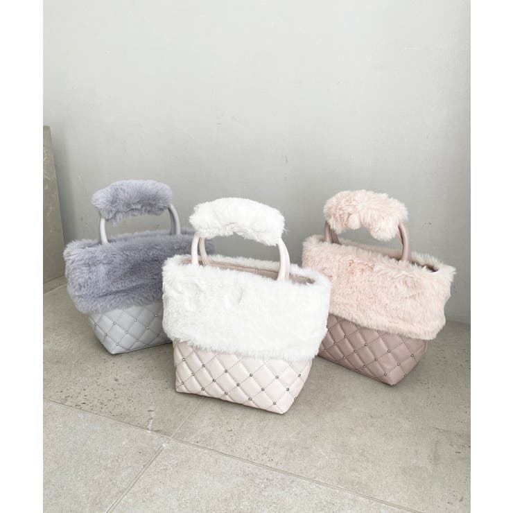 アイボリー | キルティングビジューファーバッグ | MAJESTIC LEGON 