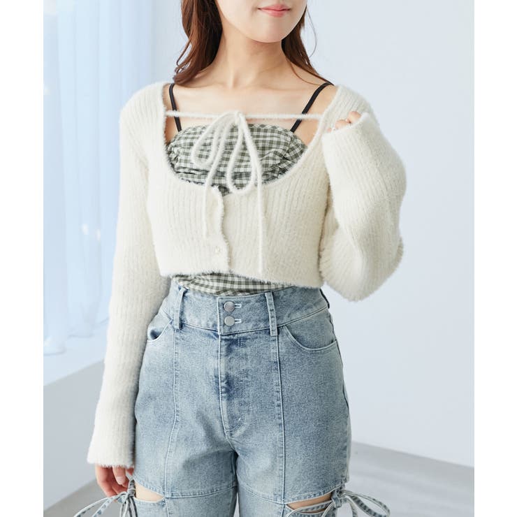 ベージュ柄 | キャミ×シャギーショートカーデセット | MAJESTIC LEGON 