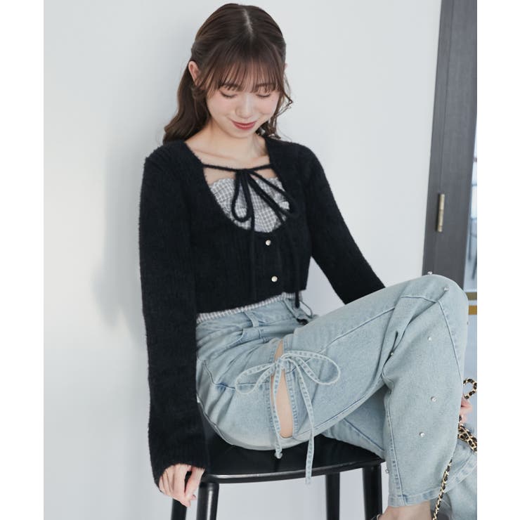 ブラック柄 | キャミ×シャギーショートカーデセット | MAJESTIC LEGON 