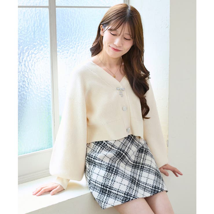 アイボリー | キラキラモチーフビジューボタンカーデ | MAJESTIC LEGON 