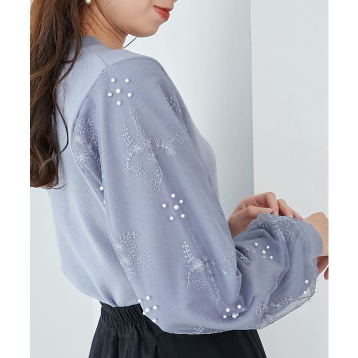 ブルー | パールチュールスリーブニット | MAJESTIC LEGON 