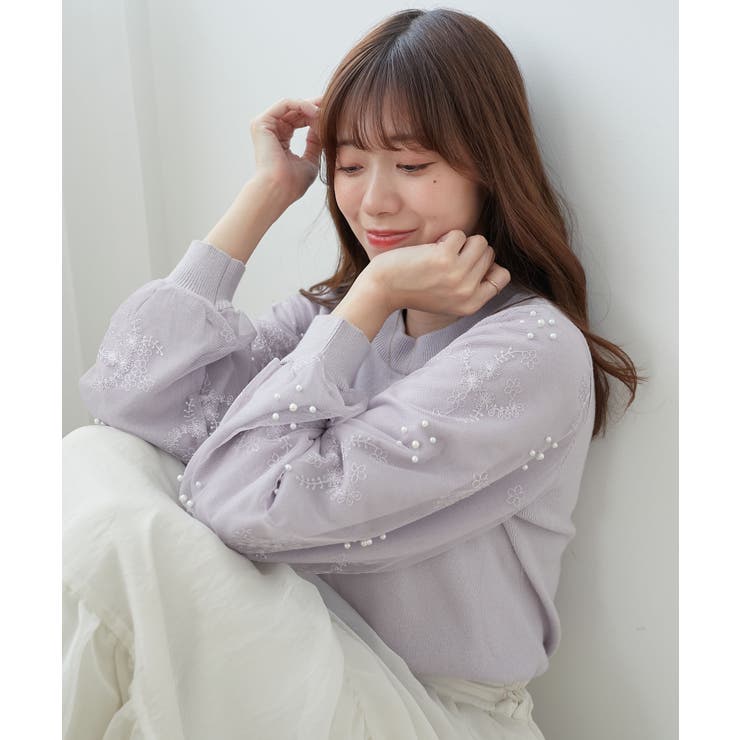 ラベンダー | パールチュールスリーブニット | MAJESTIC LEGON 