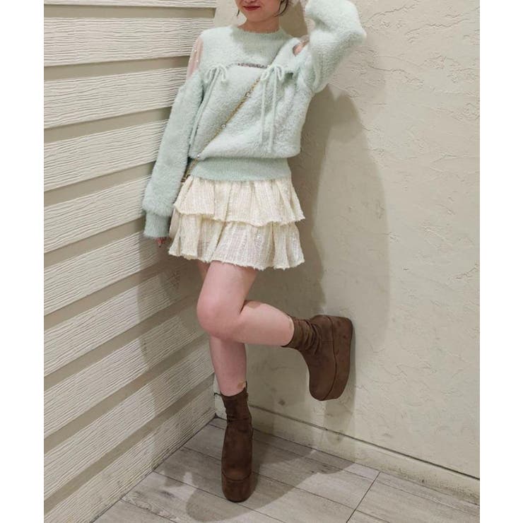 Ｌ／グリーン | デコルテオープンシアーショルダーニット | MAJESTIC LEGON 