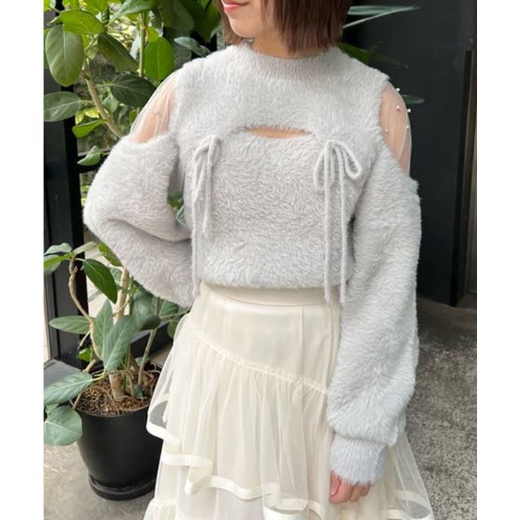 L／グレー | デコルテオープンシアーショルダーニット | MAJESTIC LEGON 