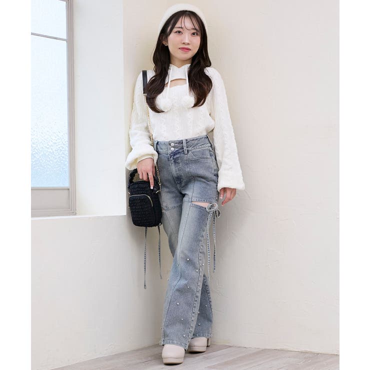 ポンポン付きフードケーブルニット | MAJESTIC LEGON  | 詳細画像12 