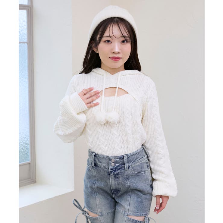 ポンポン付きフードケーブルニット | MAJESTIC LEGON  | 詳細画像15 