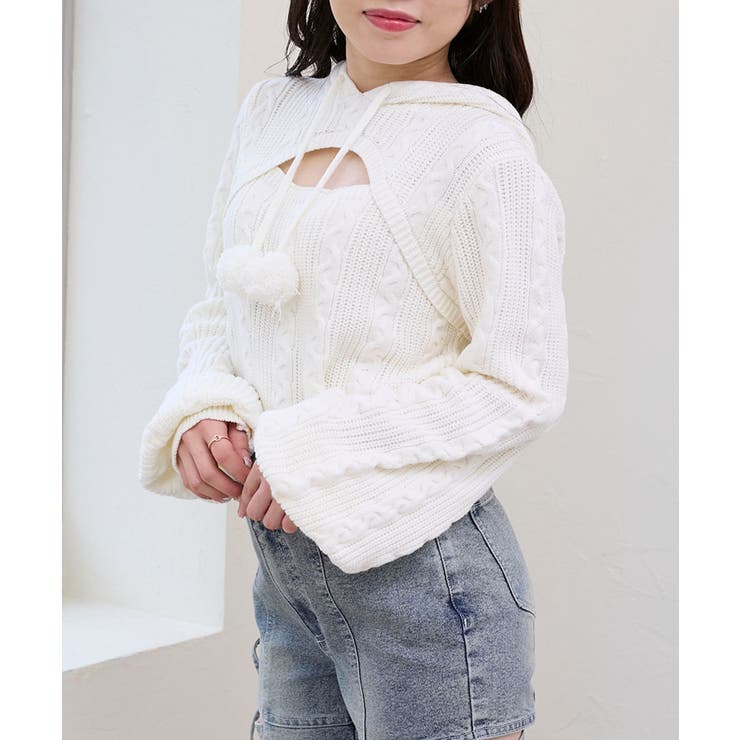 ポンポン付きフードケーブルニット | MAJESTIC LEGON  | 詳細画像16 