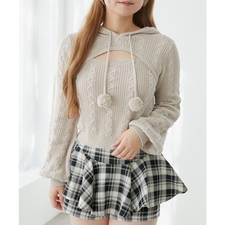 ポンポン付きフードケーブルニット | MAJESTIC LEGON  | 詳細画像8 