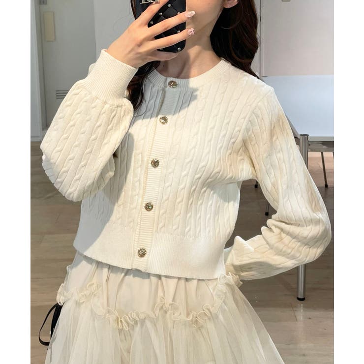 アイボリー | ゴールドボタンケーブルニットカーデ | MAJESTIC LEGON 