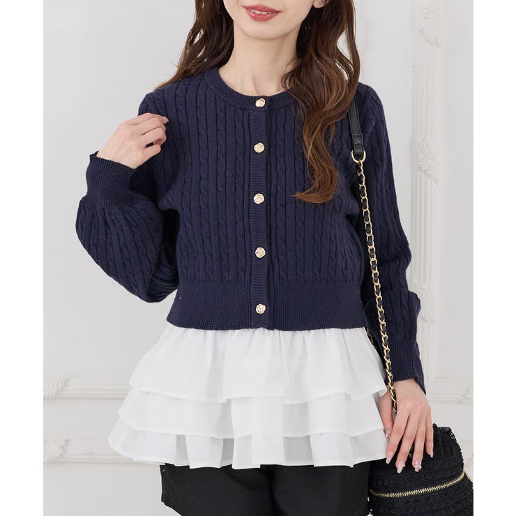 ネイビー | ゴールドボタンケーブルニットカーデ | MAJESTIC LEGON 