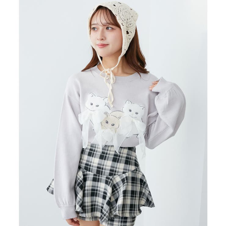 L／グレー | オメカシにゃんずリボンニット | MAJESTIC LEGON 