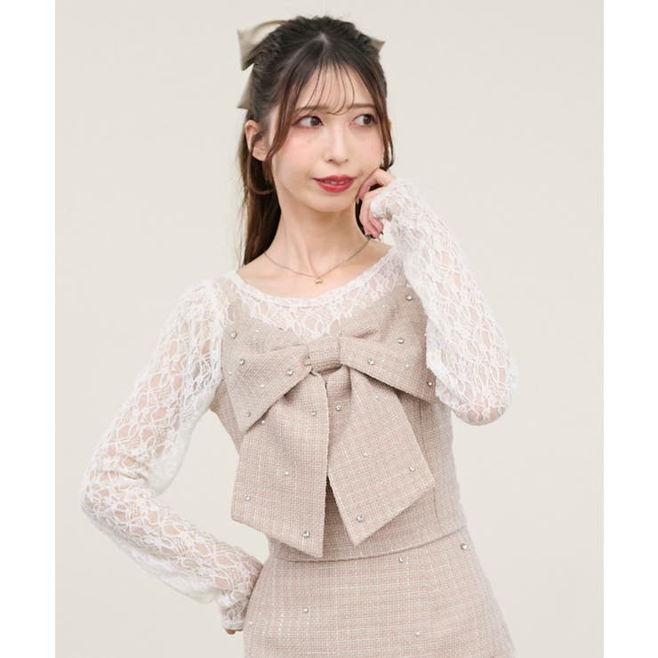 ピンクベージュ | ビッグリボンビジュービスチェ | MAJESTIC LEGON 