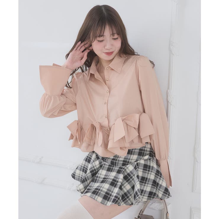 ピンク | リボンフリルペプラムブラウス | MAJESTIC LEGON 