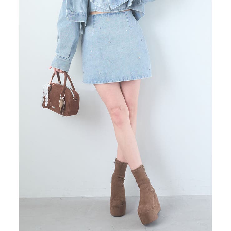 サックス | ビジュー付き台形ミニスカパン | MAJESTIC LEGON 