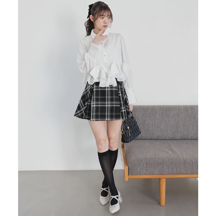 ブラック柄 | ボックスプリーツフレアミニスカパン | MAJESTIC LEGON 