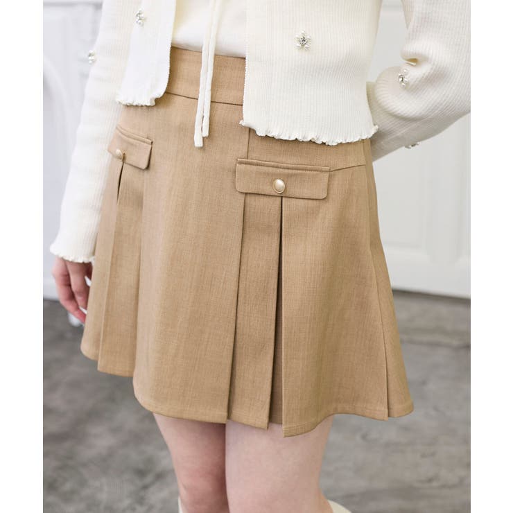 キャメル | ゴールドボタンプリーツミニスカパン | MAJESTIC LEGON 