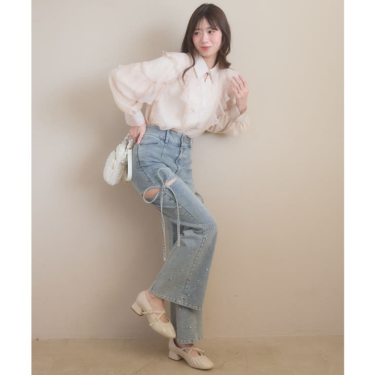 スリットビジューフレアデニムパンツ | MAJESTIC LEGON  | 詳細画像4 