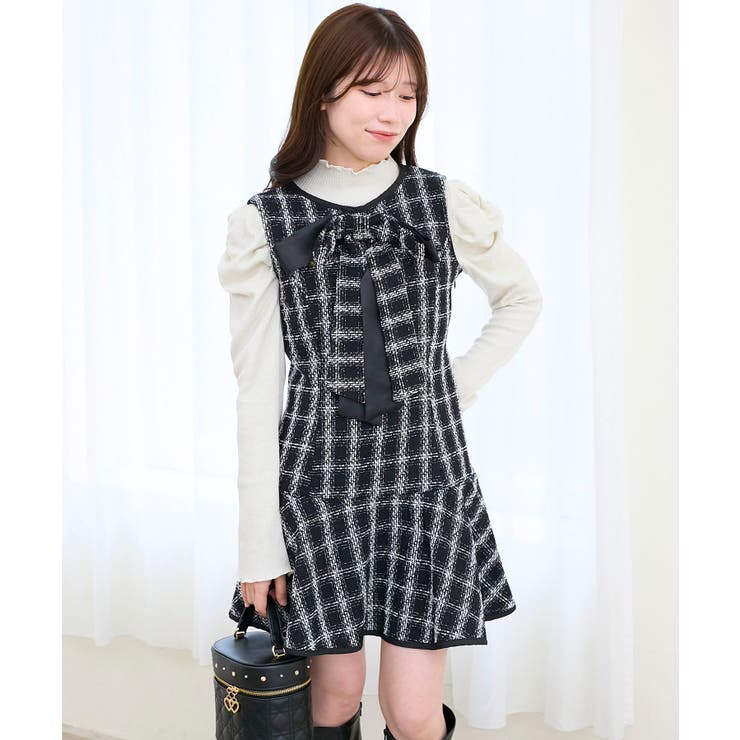 リボンブローチセットツイードワンピ | MAJESTIC LEGON  | 詳細画像1 