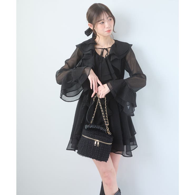 ブラック | エアリーラッフルフリルミニワンピース | MAJESTIC LEGON 
