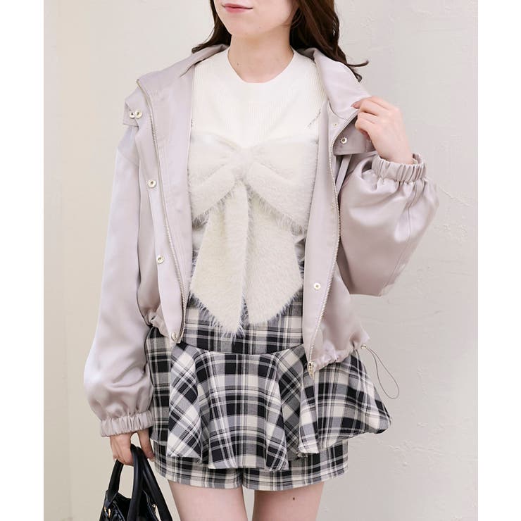 グレージュ | サテンショートフードブルゾン | MAJESTIC LEGON 