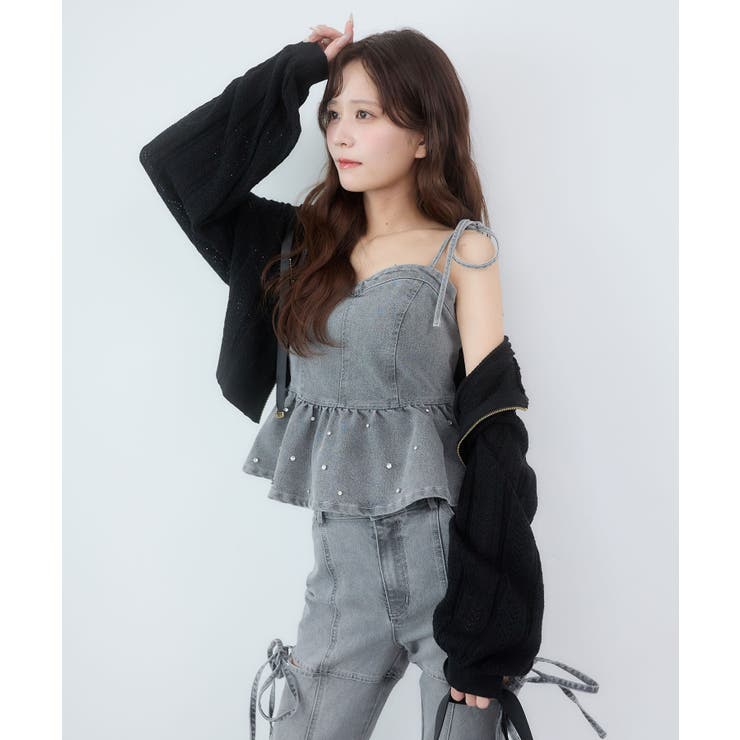透かし柄ショートニットパーカー | MAJESTIC LEGON  | 詳細画像14 