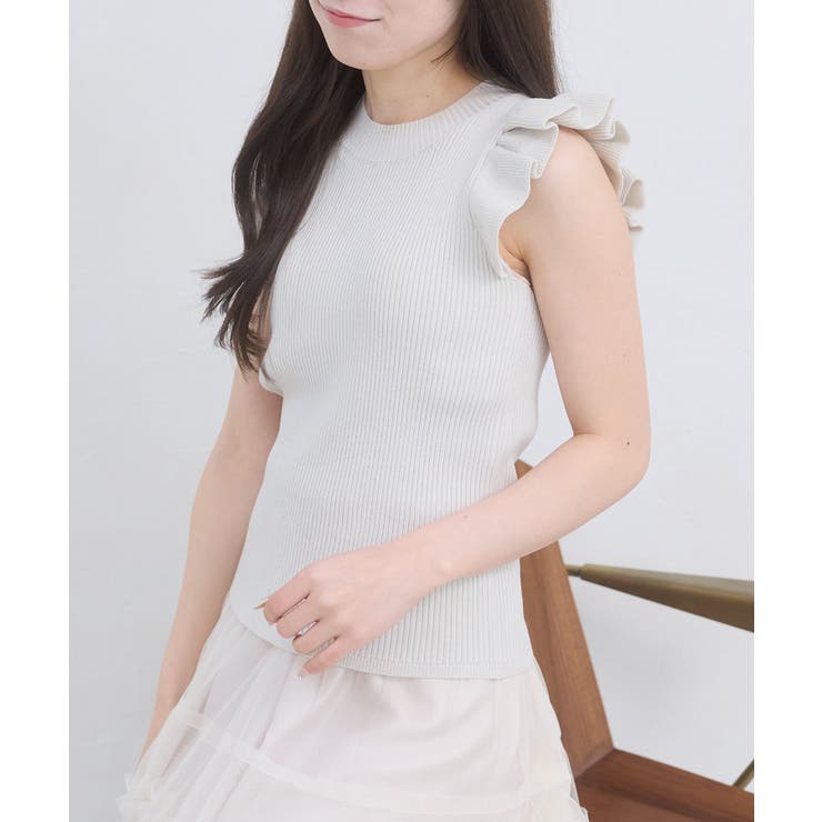 L／グレー | ショルダーフリルノースリーブニット | MAJESTIC LEGON 