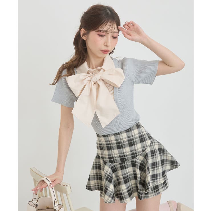 グレー | シャツドッキングリボンタイニット | MAJESTIC LEGON 