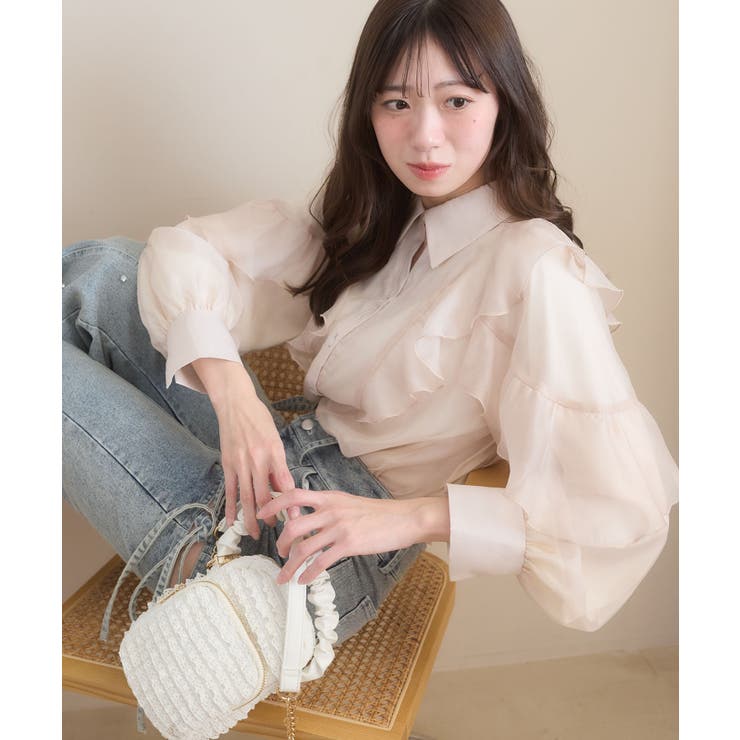 ピンク | 襟付きエアリーフリルブラウス | MAJESTIC LEGON 