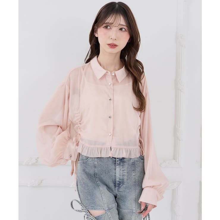 ピンク | インナー付きドロストシアーブラウス | MAJESTIC LEGON 