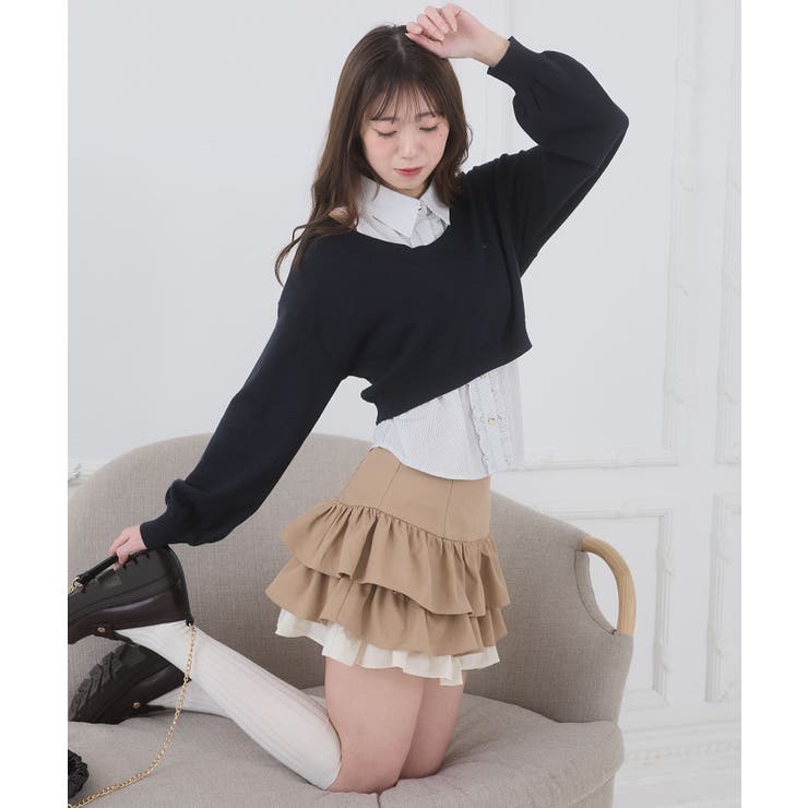 キャメル | 異素材ティアードミニスカパン | MAJESTIC LEGON 