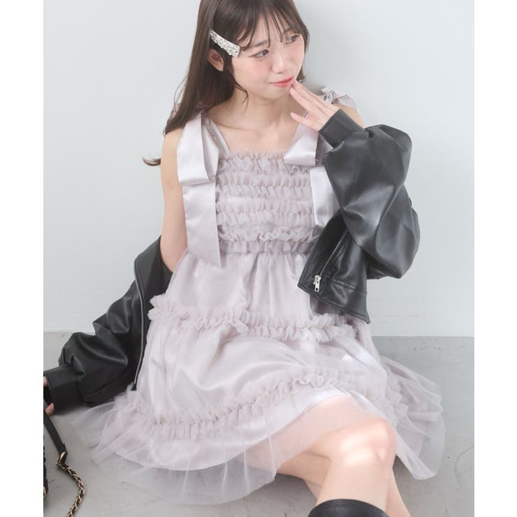 グレージュ | ∞フリルチュールミニワンピース | MAJESTIC LEGON 