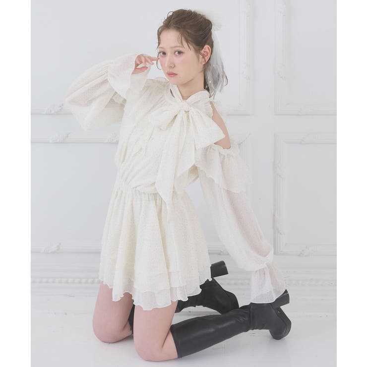 アイボリー柄 | アメスリフリルリボンミニワンピース | MAJESTIC LEGON 