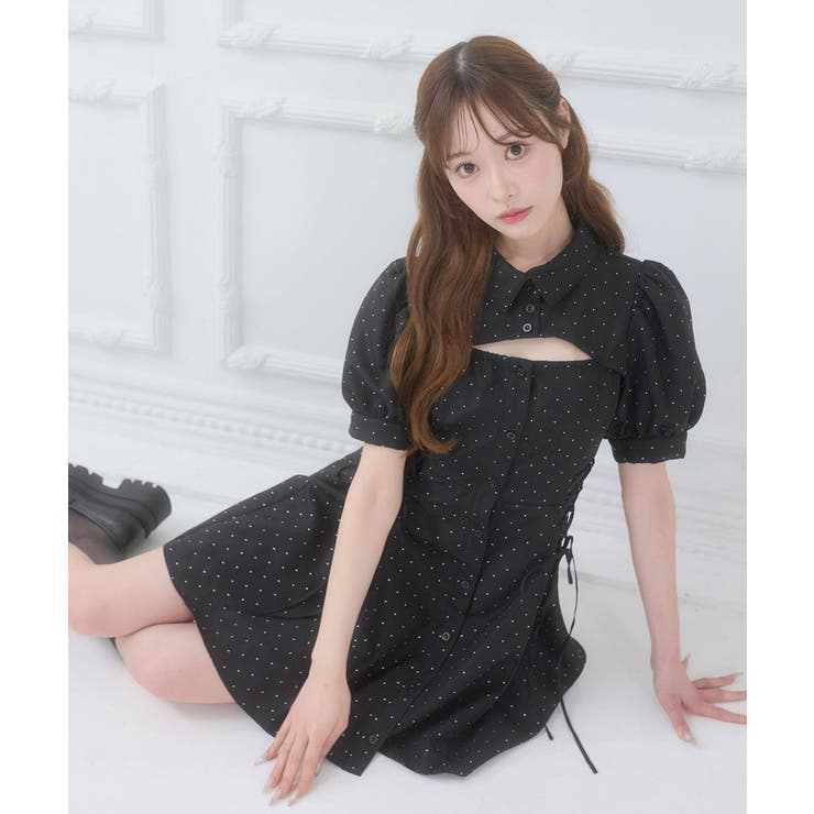 ブラック | デコルテオープンミニシャツワンピ | MAJESTIC LEGON 