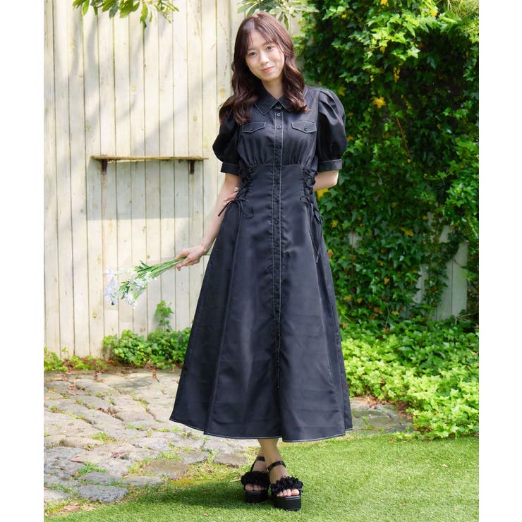 ブラック | サイドレースアップシャツワンピース | MAJESTIC LEGON 