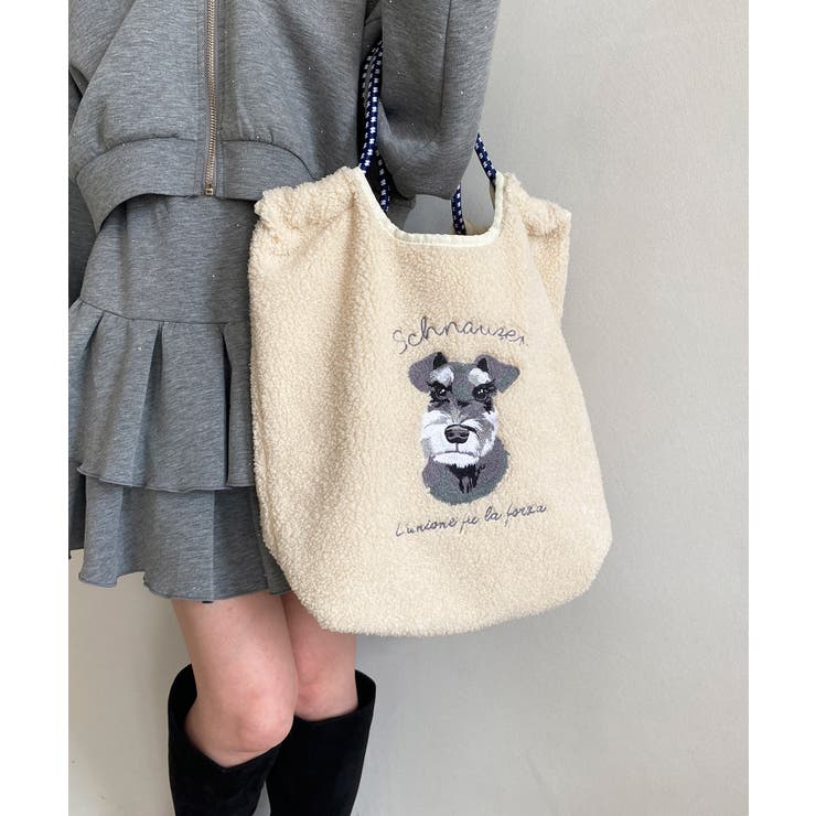 アイボリー | アニマル刺繍ボアトートバッグ | MAJESTIC LEGON 