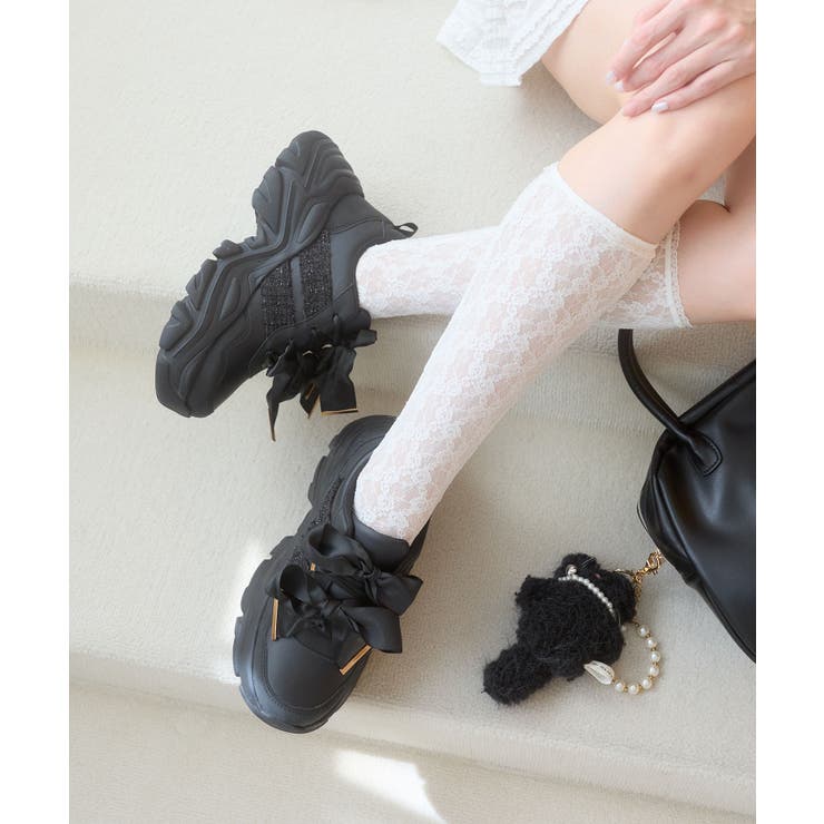 ブラック | ダブルリボン厚底スニーカー | MAJESTIC LEGON 