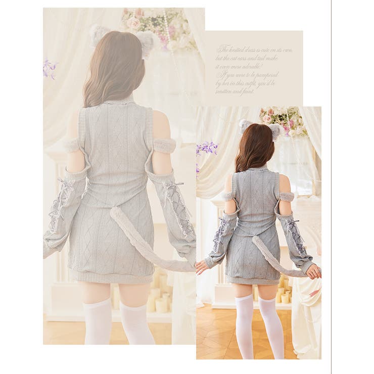 Malymoon マリームーン リュバンニットガーリーキャット　グレー リュバンニットガーリーキャット[品番：MYMT0000797]｜Malymoon