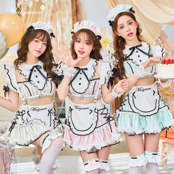 先行　現品あり　パステルフルールストライプメイド　Malymoon/マリームーン パステルフルールストライプメイド[品番：MYMT0000859]｜Malymoon